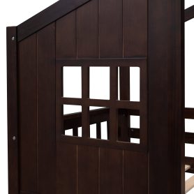 Wood Twin Over Twin House Bunk Bed With Ladder