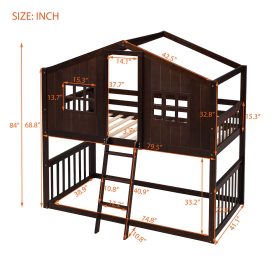 Wood Twin Over Twin House Bunk Bed With Ladder