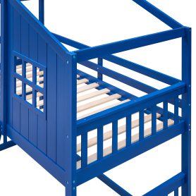Wooden Twin Over Twin House Bunk Bed With Ladder 27 Wooden Twin Over Twin House Bunk Bed With Ladder