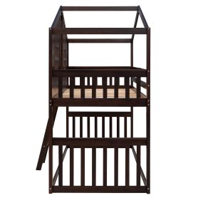 Wood Twin Over Twin House Bunk Bed With Ladder