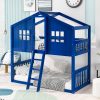 Wooden Twin Over Twin House Bunk Bed With Ladder
