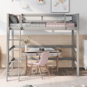Solid Wood Twin Loft Bed with Ladder