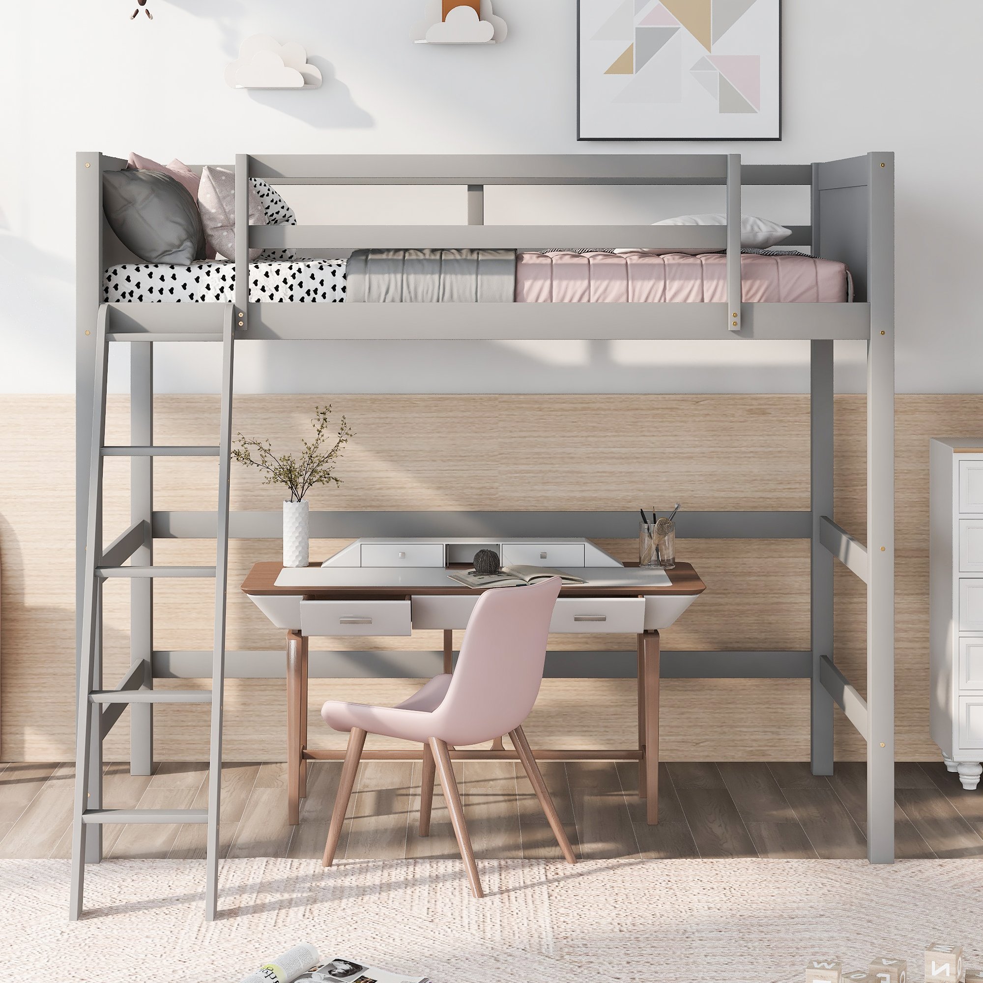 Solid Wood Twin Loft Bed with Ladder 4 Solid Wood Twin Loft Bed with Ladder