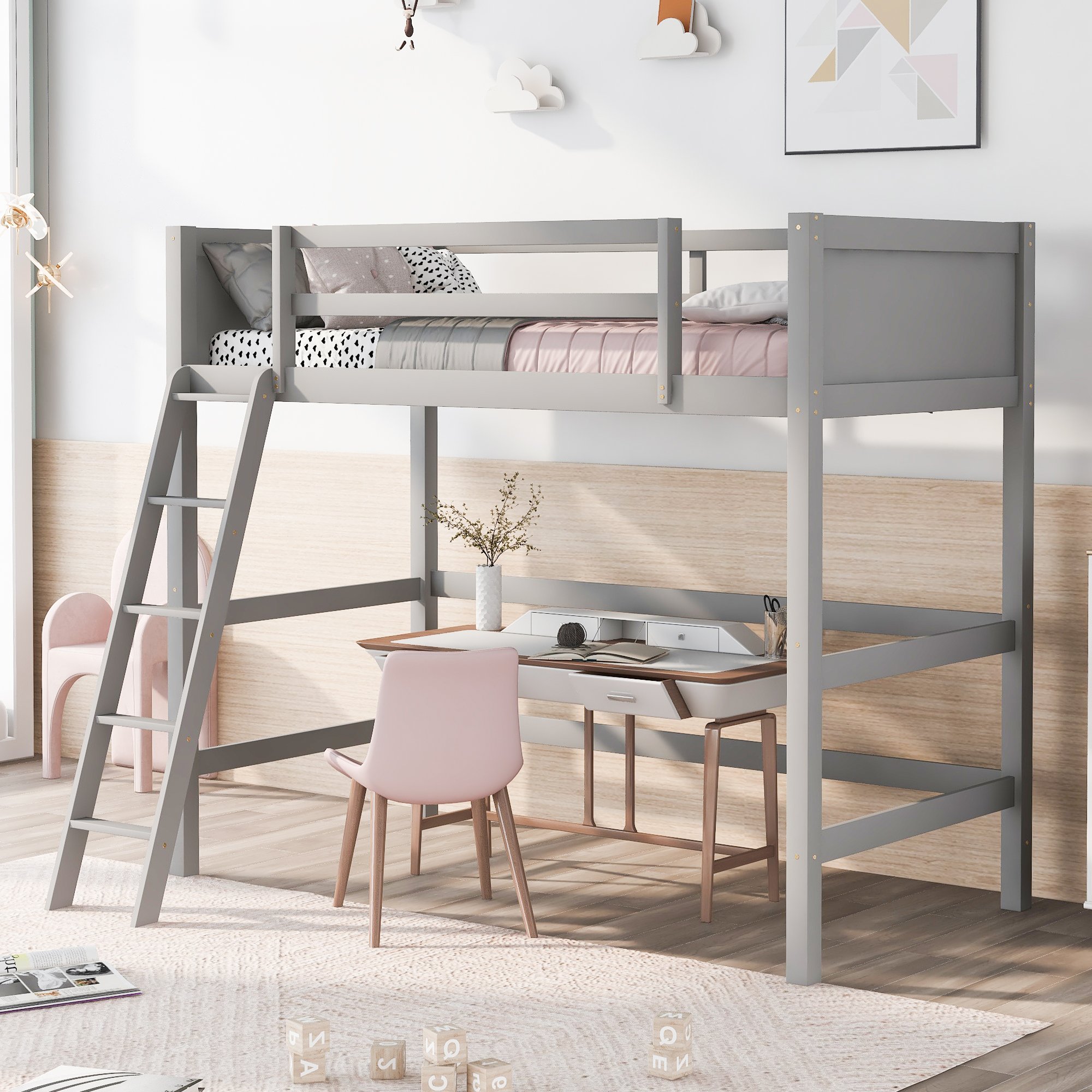 Solid Wood Twin Loft Bed with Ladder 3 Solid Wood Twin Loft Bed with Ladder