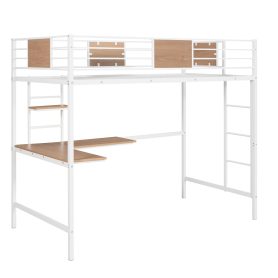 Metal Twin Loft Bed With Desk, Guardrail And Shelve