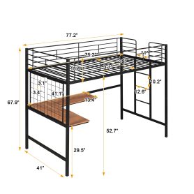 Metal Twin Loft Bed With Desk And Grid