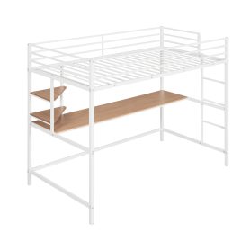 Metal Twin Loft Bed With Desk And Shelve