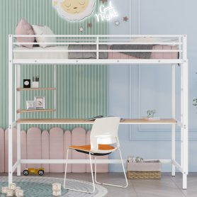 Metal Twin Loft Bed With Desk And Shelve
