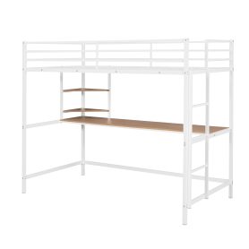 Metal Twin Loft Bed With Desk And Shelve