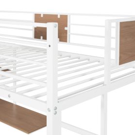 Metal Twin Loft Bed With Desk, Guardrail And Shelve