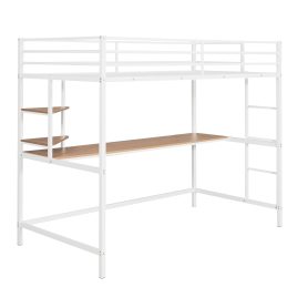 Metal Twin Loft Bed With Desk And Shelve