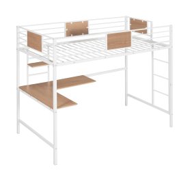 Metal Twin Loft Bed With Desk, Guardrail And Shelve