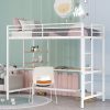 Metal Twin Loft Bed With Desk And Shelve