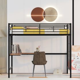 Metal Twin Loft Bed With Desk And Grid
