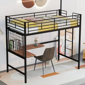 Metal Twin Loft Bed With Desk And Grid
