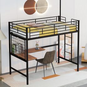 Metal Twin Loft Bed With Desk And Grid