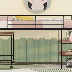 Metal Twin Size Loft Bed With Movable Desk And Shelves