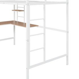 Metal Twin Loft Bed With Desk, Guardrail And Shelve