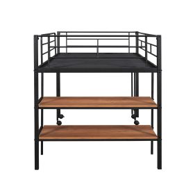 Metal Twin Size Loft Bed With Movable Desk And Shelves