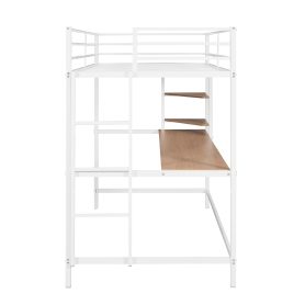 Metal Twin Loft Bed With Desk And Shelve