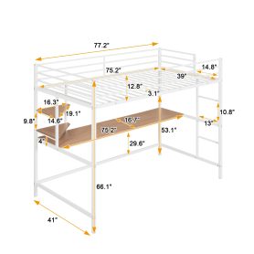 Metal Twin Loft Bed With Desk And Shelve