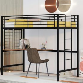 Metal Twin Loft Bed With Desk And Grid
