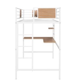 Metal Twin Loft Bed With Desk, Guardrail And Shelve
