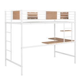 Metal Twin Loft Bed With Desk, Guardrail And Shelve