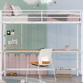 Metal Twin Loft Bed With Desk And Shelve