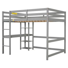 Full Size Loft Bed With Desk, Shelves and Guardrail