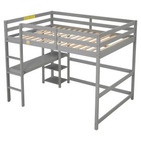 Full Size Loft Bed With Desk, Shelves and Guardrail