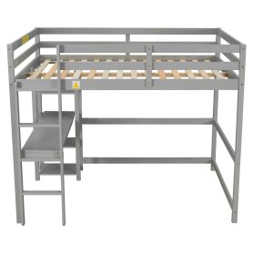 Full Size Loft Bed With Desk, Shelves and Guardrail