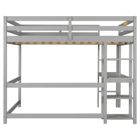 Full Size Loft Bed With Desk, Shelves and Guardrail