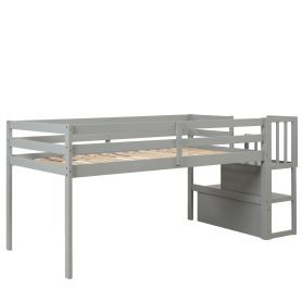 Twin Loft Bed With Staircase and Guardrail