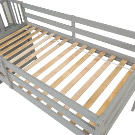 Twin Loft Bed With Staircase and Guardrail