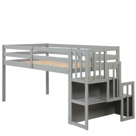 Twin Loft Bed With Staircase and Guardrail