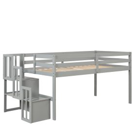 Twin Loft Bed With Staircase and Guardrail
