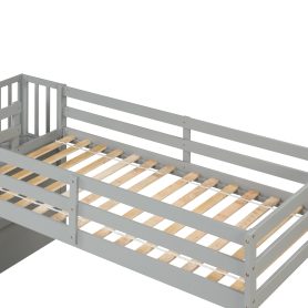 Twin Loft Bed With Staircase and Guardrail