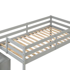 Twin Loft Bed With Staircase and Guardrail