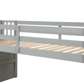 Twin Loft Bed With Staircase and Guardrail
