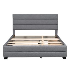 Upholstered Queen Size Platform Bed With Trundle And Two Drawers