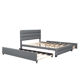 Upholstered Queen Size Platform Bed With Trundle And Two Drawers