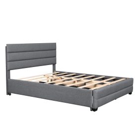 Upholstered Queen Size Platform Bed With Trundle And Two Drawers
