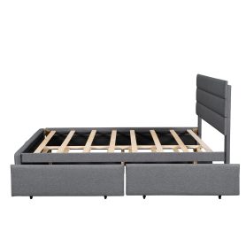 Upholstered Queen Size Platform Bed With Trundle And Two Drawers