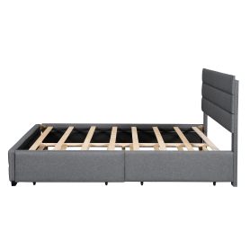 Upholstered Queen Size Platform Bed With Trundle And Two Drawers