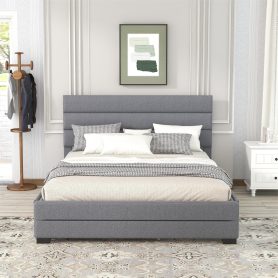 Upholstered Queen Size Platform Bed With Trundle And Two Drawers