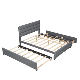 Upholstered Queen Size Platform Bed With Trundle And Two Drawers