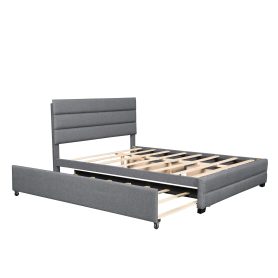 Upholstered Queen Size Platform Bed With Trundle And Two Drawers