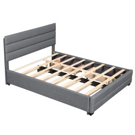 Upholstered Queen Size Platform Bed With Trundle And Two Drawers