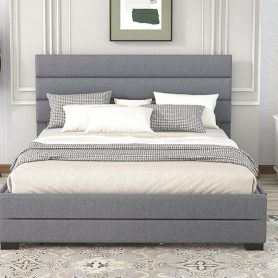 Upholstered Queen Size Platform Bed With Trundle And Two Drawers